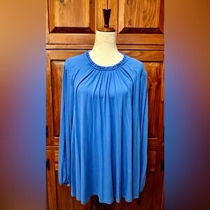 Lane Bryant Blue Pleated Long Sleeve Blouse